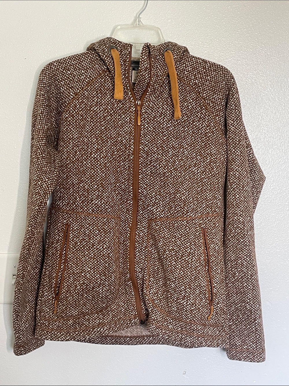 Brown Tweed Zip-Up Hoodie Bomber Jacket